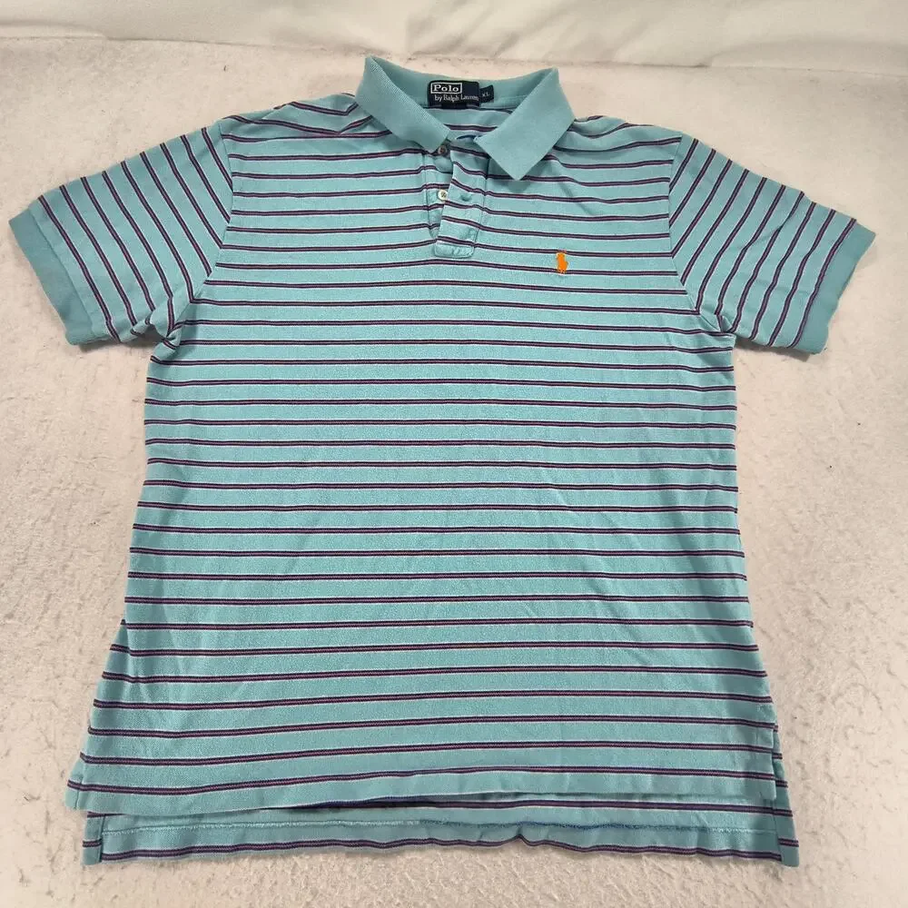 Polo by Ralph Lauren Short Sleeve Collared Polo Shirt Mens Size XL Blue Pink